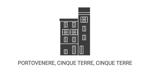 Italien Portovenere Cinque Terre Cinque Terre Reise Meilenstein Linienvektorillustration — Stockvektor