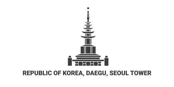 Kore Cumhuriyeti Daegu Seul Kulesi Seyahat Çizgisi Çizelgesi Çizimi — Stok Vektör