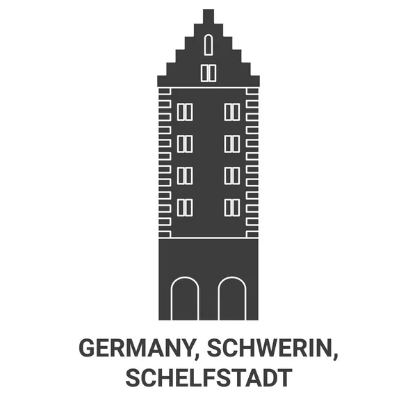 Allemagne Schwerin Schelfstadt Voyages Illustration Vectorielle Ligne Historique — Image vectorielle