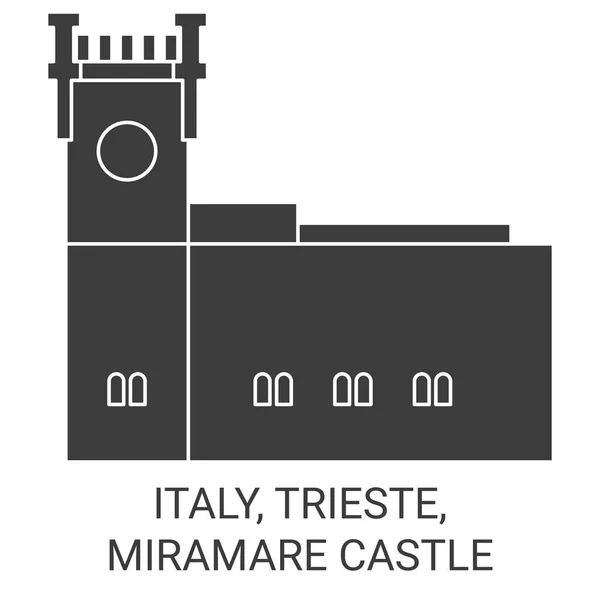 Italie Trieste Miramare Château Voyage Illustration Vectorielle Ligne Historique — Image vectorielle