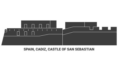 İspanya, Cadiz, San Sebastian Kalesi seyahat çizgisi vektör illüstrasyonu
