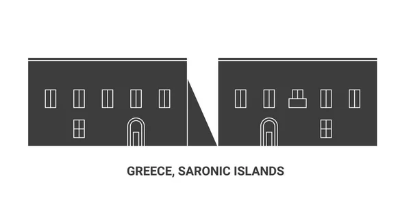 stock vector Greece, Saronic Islands travel landmark line vector illustration