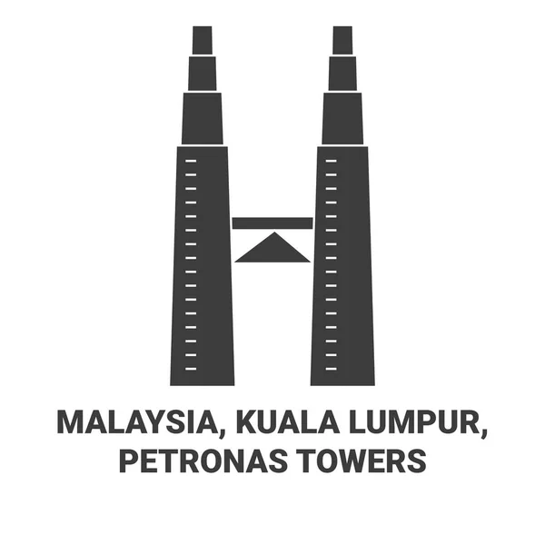 Malezya Kuala Lumpur Petronas Kuleleri Seyahat Çizgisi Çizelgesi Çizimi — Stok Vektör