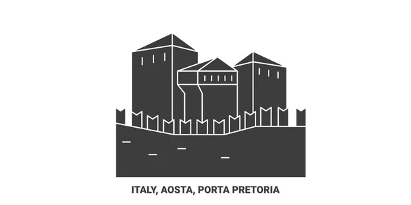 Italie Aoste Porta Pretoria Illustration Vectorielle Ligne Voyage — Image vectorielle