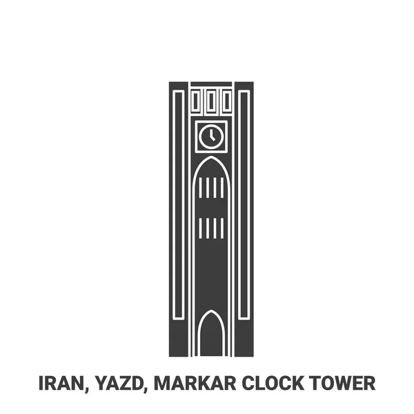 Irão Yazd Markar Relógio Torre Viagens Marco Linha Vetor Ilustração — Vetor de Stock