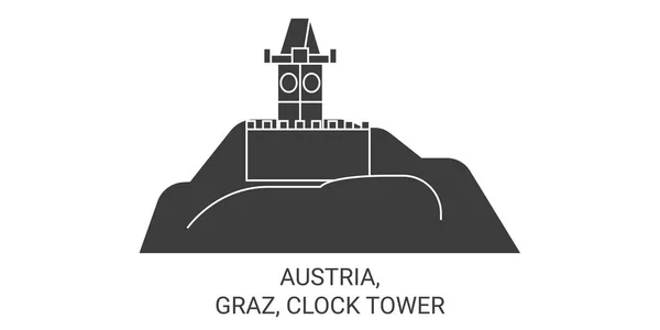Österreich Graz Clock Tower Reise Wahrzeichen Linie Vektor Illustration — Stockvektor