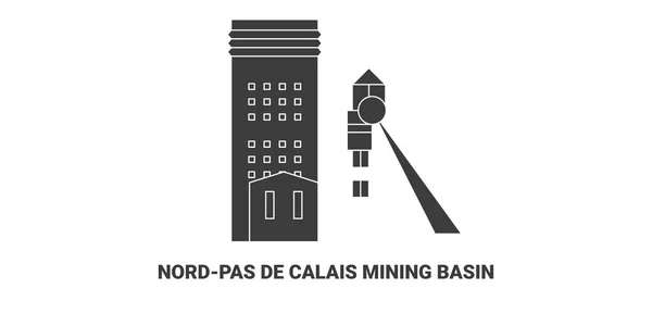 Fransa Nordpas Calais Madencilik Havzası Şehir Simgesi Çizgisi Çizimi — Stok Vektör
