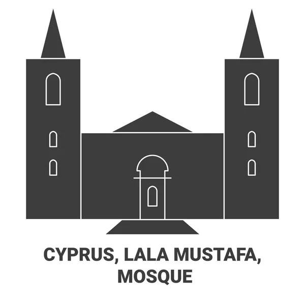 Cyprus Lala Mustafa Mosque Travel Landmark Line Vector Illustration — Stock Vector