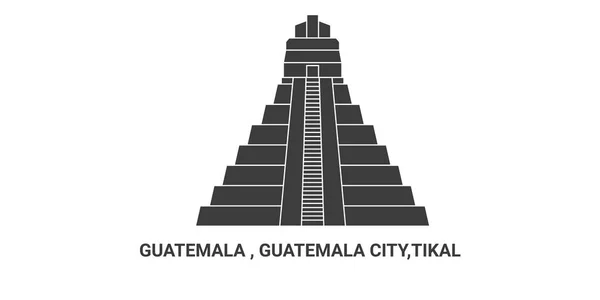 Guatemala Cidade Guatemala Tikal Ilustração Vetor Linha Referência Viagem — Vetor de Stock