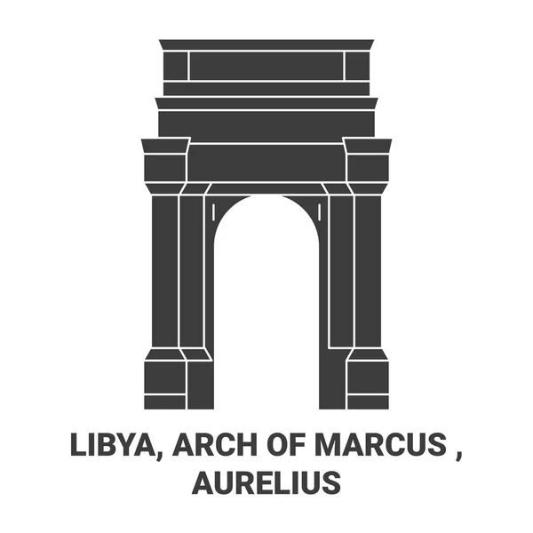Libyen Arch Marcus Aurelius Resa Landmärke Linje Vektor Illustration — Stock vektor