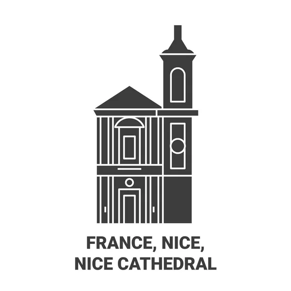 Francie Nice Nice Katedrála Cestování Orientační Linie Vektorové Ilustrace — Stockový vektor