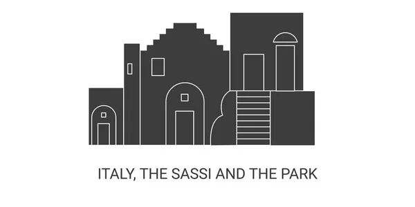 Ιταλία Sassi Και Πάρκο Ταξίδια Ορόσημο Γραμμή Διανυσματική Απεικόνιση — Διανυσματικό Αρχείο