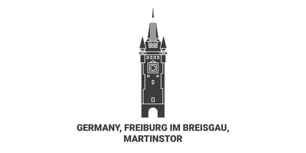 Allemagne Fribourg Breisgau Martinstor Voyages Illustration Vectorielle Ligne Historique — Image vectorielle