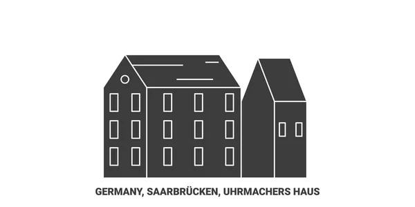 Tyskland Saarbrucken Uhrmachers Haus Resa Landmärke Linje Vektor Illustration — Stock vektor