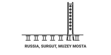 Rusya, Surgut, Muzey Mosta, seyahat çizgisi vektör ilüstrasyonu