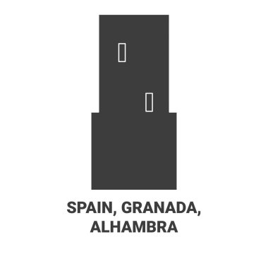 İspanya, Granada ve Alhambra seyahat çizgisi vektör ilüstrasyonu