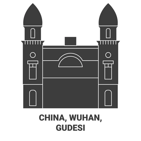 China Wuhan Gudesi Reise Meilenstein Linienvektorillustration — Stockvektor