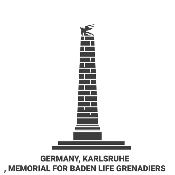 卡尔斯鲁厄 巴登生命纪念馆榴弹兵旅行地标线矢量图解 — 图库矢量图片