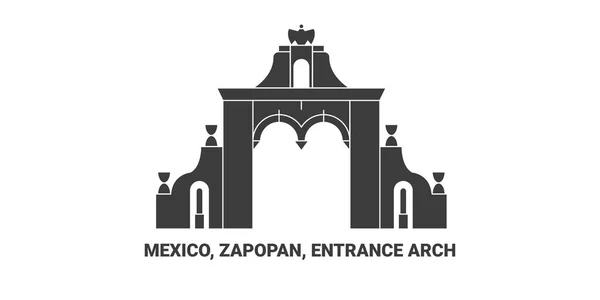 Μεξικό Zapopan Είσοδος Arch Ταξίδια Ορόσημο Γραμμή Διανυσματική Απεικόνιση — Διανυσματικό Αρχείο