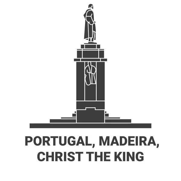 Portugal Madeira Kristus Kungen Reser Landmärke Linje Vektor Illustration — Stock vektor