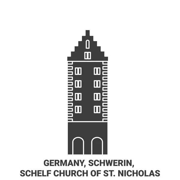 Tyskland Schwerin Schelf Church Nicholas Resa Landmärke Linje Vektor Illustration — Stock vektor