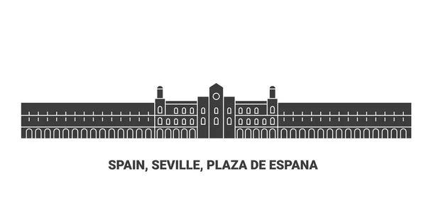 Hiszpania Sewilla Plaza Espana Podróży Punkt Orientacyjny Linia Wektor Ilustracja — Wektor stockowy
