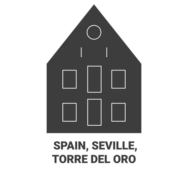 Spain Seville Torre Del Oro Travel Landmark Line Vector Illustration — 스톡 벡터