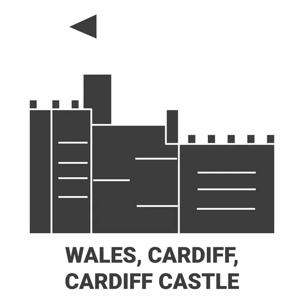 Wales Cardiff Cardiff Castle Travel Landmark Line Vector Illustration — Stock Vector