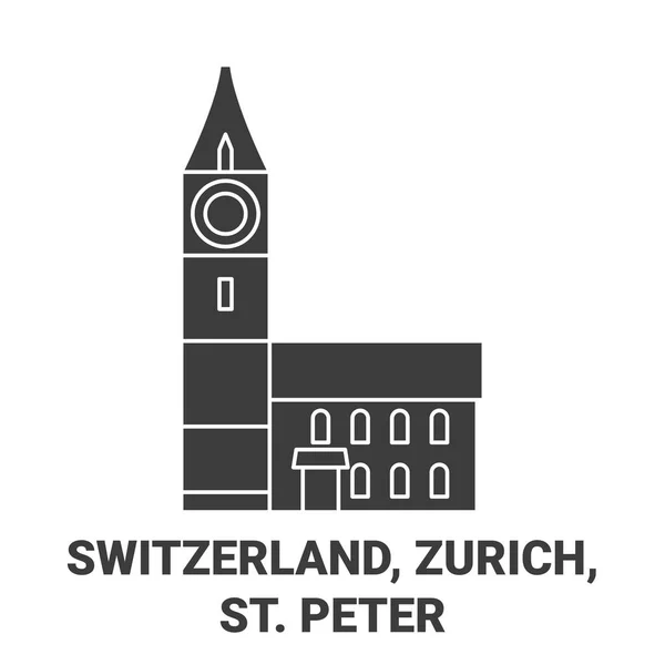 Sviçre Zürih Peter Seyahat Çizgisi Vektör Ilüstrasyonu — Stok Vektör