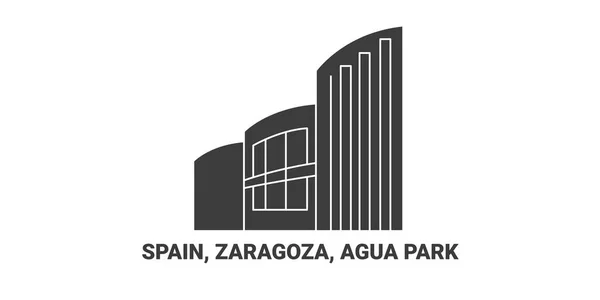 Espagne Saragosse Parc Agua Illustration Vectorielle Ligne Repère Voyage — Image vectorielle