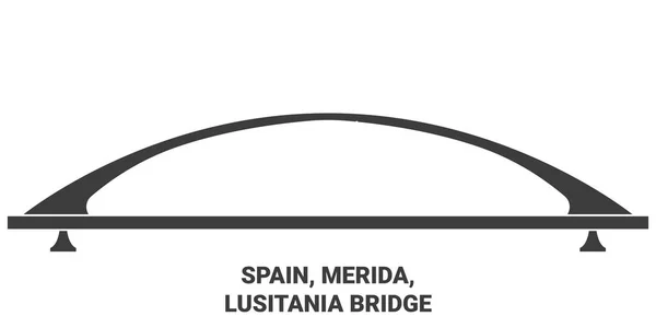 Spanya Merida Lusitania Köprüsü Seyahat Çizgisi Çizelgesi Çizimi — Stok Vektör