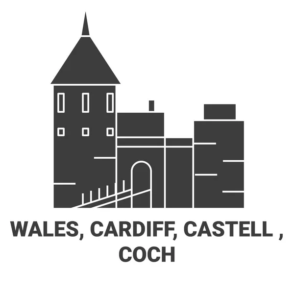 Wales Cardiff Castell Coch Reizen Oriëntatiepunt Lijn Vector Illustratie — Stockvector