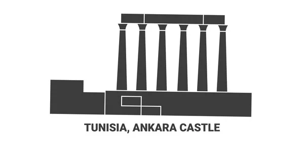 Tunísia Castelo Ancara Viagem Marco Linha Vetor Ilustração — Vetor de Stock