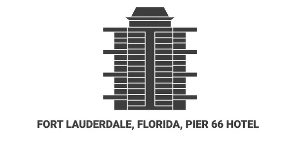 Amerika Birleşik Devletleri Fort Lauderdale Florida Pier Oteli Seyahat Çizgisi — Stok Vektör