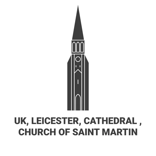イギリス レスター 大聖堂 聖マーティン教会旅行ランドマークラインベクトルイラスト — ストックベクタ