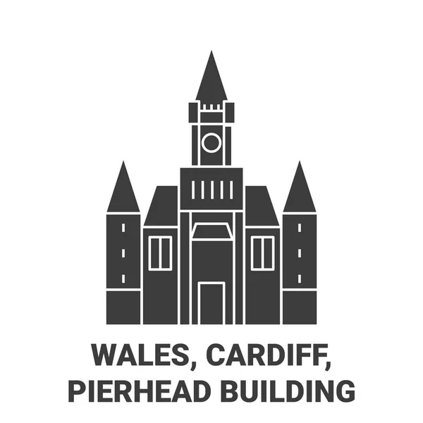 Wales Cardiff Pierhead Gebouw Reizen Oriëntatiepunt Lijn Vector Illustratie — Stockvector