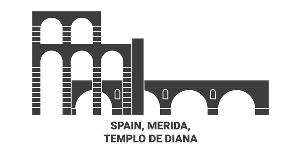 Spain Merida Templo Diana Travel Landmark Line Vector Illustration — 스톡 벡터