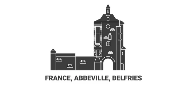 France Abbeville Belfries Voyages Illustration Vectorielle Ligne Historique — Image vectorielle