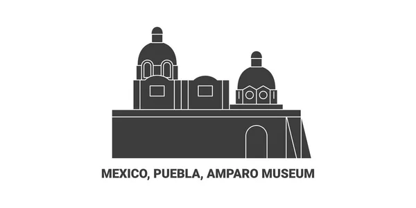 Mexico Puebla Amparo Museum Travel Landmark Line Visory — стоковий вектор