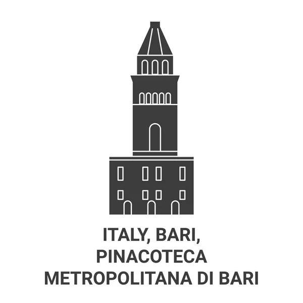 イタリア バーリ Pinacotecaメトロポリターナディバーリ旅行ランドマークラインベクトルイラスト — ストックベクタ