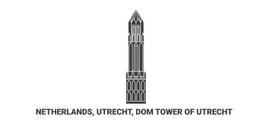 Hollanda, Utrecht, Utrecht 'in Dom Kulesi, seyahat çizgisi çizelgesi çizimi