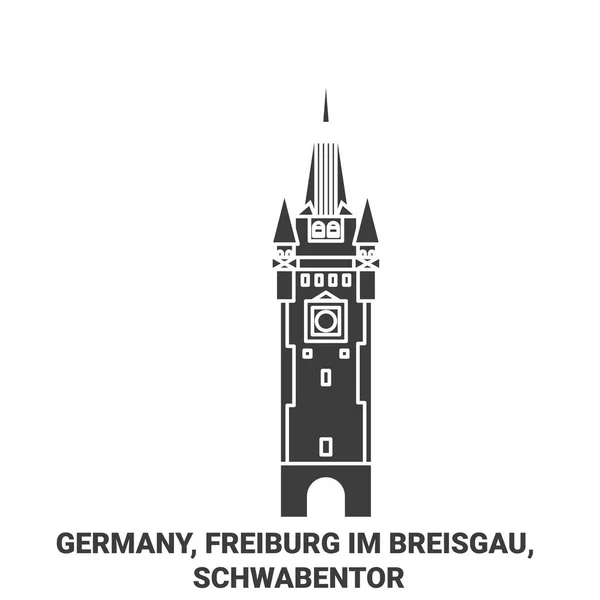 Niemcy Freiburg Breisgau Schwabentor Podróży Punkt Orientacyjny Linia Wektor Ilustracja — Wektor stockowy