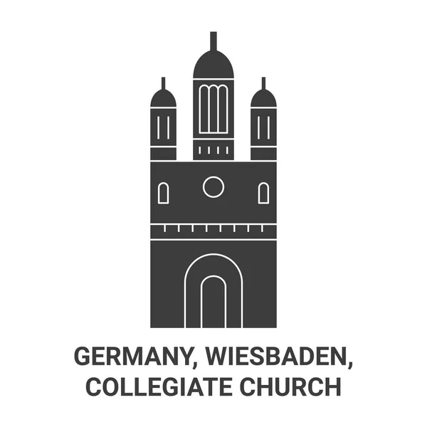 Tyskland Wiesbaden Collegiate Church Resor Landmärke Linje Vektor Illustration — Stock vektor