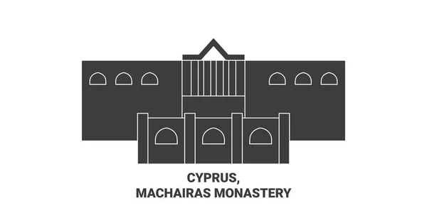 Cipro Machairas Monastero Viaggi Pietra Miliare Linea Vettoriale Illustrazione — Vettoriale Stock