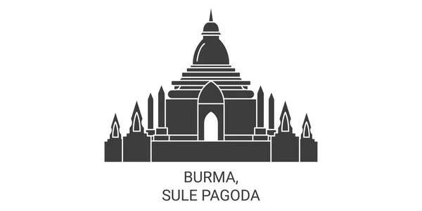 Burma Sule Pagoda Travel Landmark Line Vector Illustration — Stock Vector