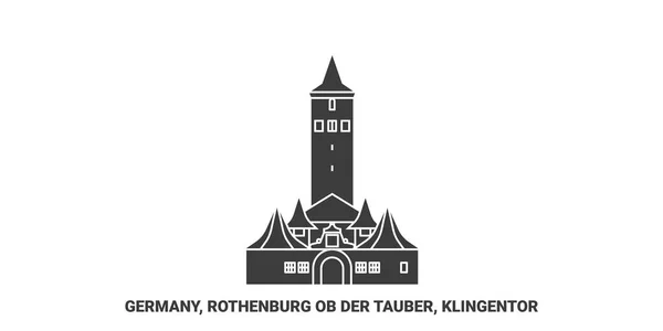 Tyskland Rothenburg Der Tauber Klingentor Resa Landmärke Linje Vektor Illustration — Stock vektor