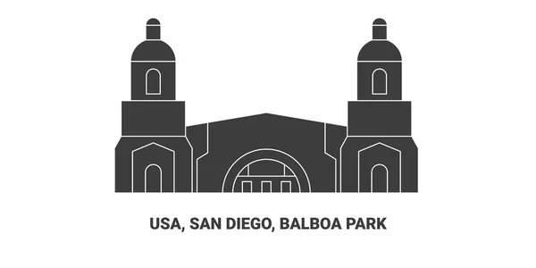 Usa San Diego Balboa Park Seyahat Çizgisi Vektör Ilüstrasyonu — Stok Vektör