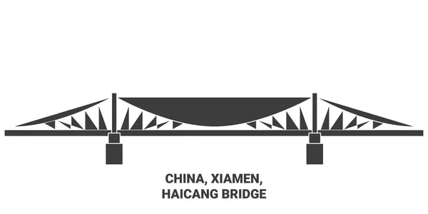 China Xiamen Haicang Bridge Reise Meilenstein Linienvektorillustration — Stockvektor