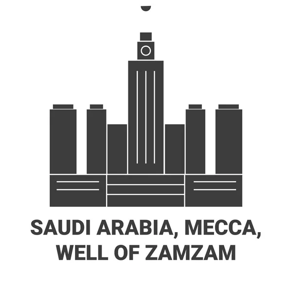 Arabia Saudita Meca Bueno Zamzam Recorrido Hito Línea Vector Ilustración — Vector de stock