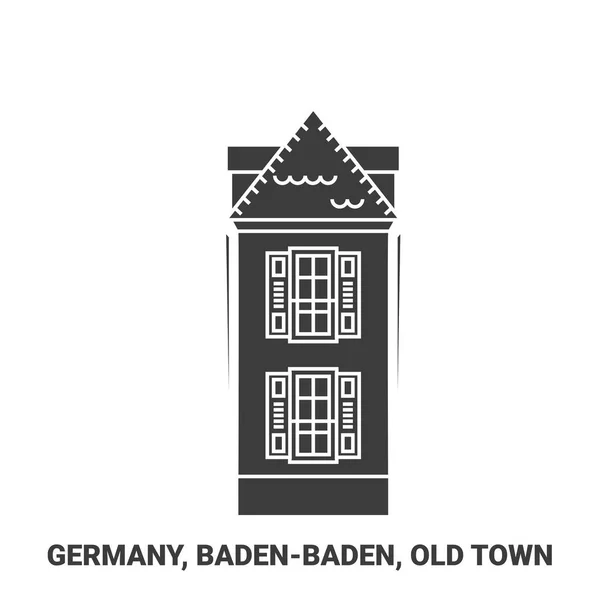 Almanya Badenbaden Old Town Seyahat Çizgisi Vektör Ilüstrasyonu — Stok Vektör
